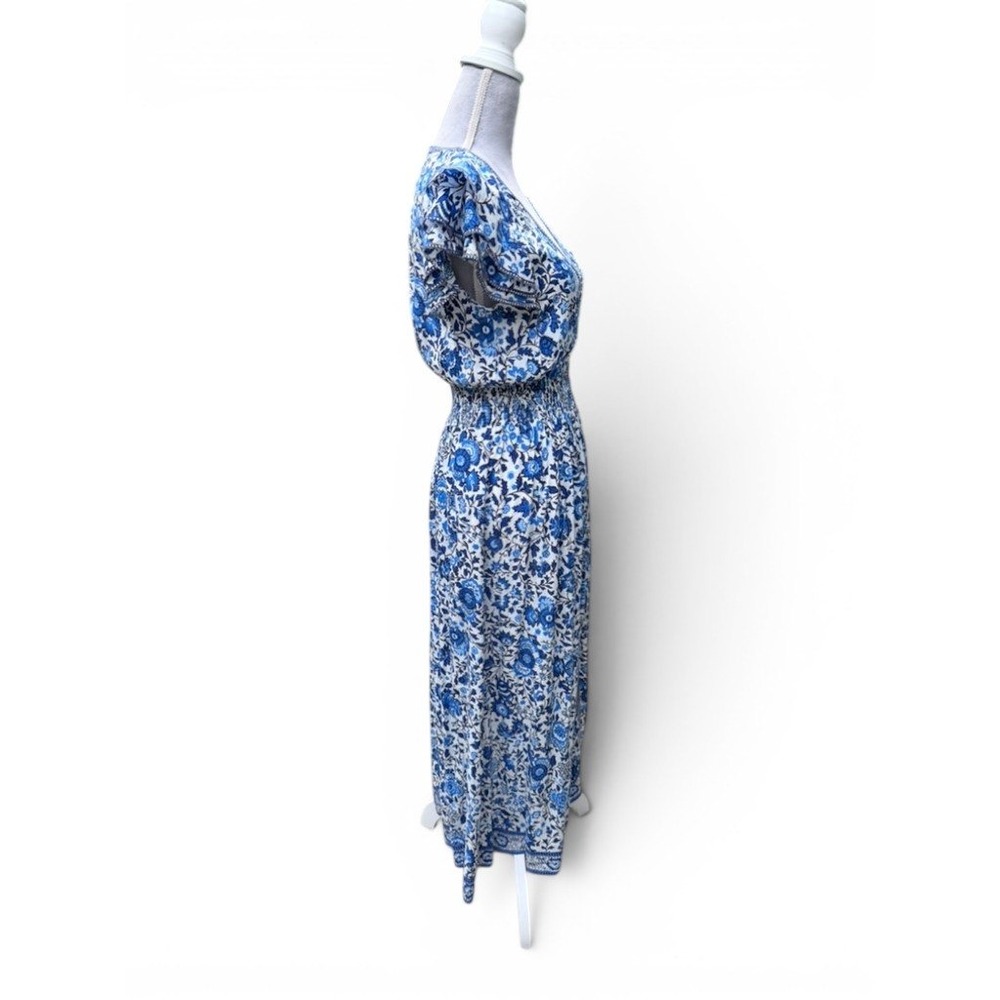 Poupette St Barth Dress Womens S White Blue Boho Chic Floral Coastal Romantic - Picture 7 of 8